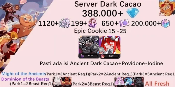 Cookie Run Kingdom starter account(Dack Cacao Server)DC9