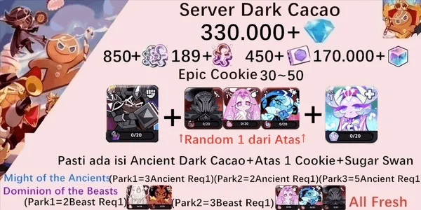 Cookie Run Kingdom starter account(Dack Cacao Server)DC16