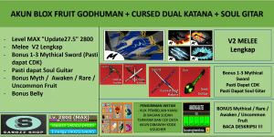 Blox Fruit Account GODHUMAN+CURSED DUAL KATANA+SOUL GUITAR [Level MAX] [DATPOL]