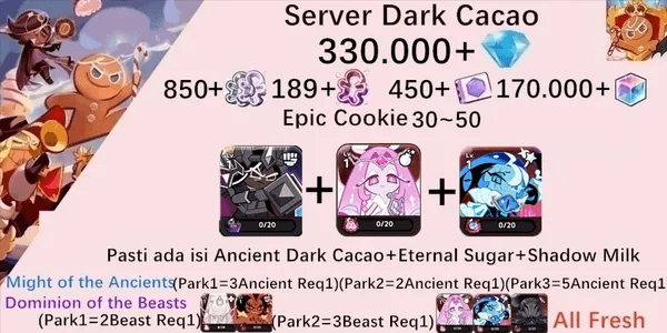 Cookie Run Kingdom starter account(Dack Cacao Server)DC18