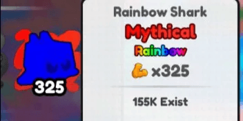 +1 muscle to arm wrestle > 325x Multiplier RAINBOW RAINBOW SHARK' (Super Rare Good for Muscle Farming) Good for Flex!