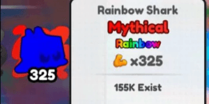 +1 muscle to arm wrestle > 325x Multiplier RAINBOW RAINBOW SHARK' (Super Rare Good for Muscle Farming) Good for Flex!