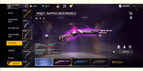 Gambar Product Akun FF SG Ungu || Evo 1 || Vault Elite CS