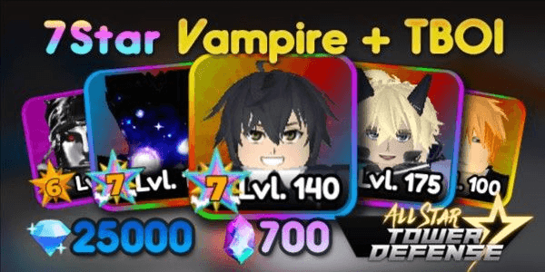 Gambar Product Account ASTD 4x 7 Star (VAMPIRE SLAYER + TBOI + GAROU + IKKI) All Star Tower Defense