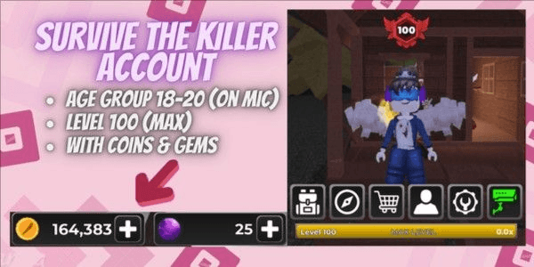 Gambar Product Account Survive The Killer | Level 100 | 164k Coins