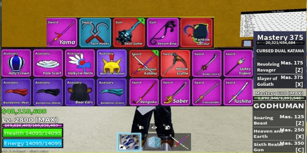 Gambar Product Akun Blox Fruits Godhuman + Cdk + Hallow Scythe + Skull Guitar