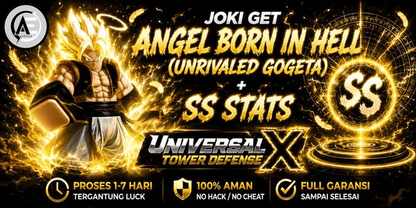 Gambar Product Joki Get Angel Born In Hell (Unrivaled Gogeta) + SS Stats || Universal Tower Defense X (UTDX) ||