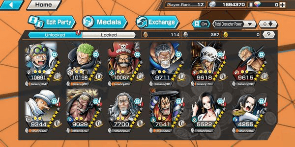 Gambar Product Account 3 Extreme | Roger EX | Garp EX | Oden EX | Koby Max | Log Bandai | Rank 17 | Solo Fresh [Android/iOS] - One Piece Bounty Rush