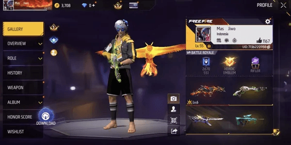 Free Fire Account with Cool Specs & Warranty
