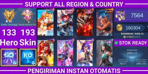 Gambar Product Beyond the Clouds Edith BTC Luckybox Kimmy & Zhask KOF Karina BP 160K+ Emblem Max High Rank Mythic Glory Hero 133 Skin 193