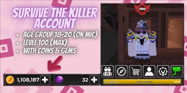 Account Survive The Killer | Level 100 | 1.1m Coins