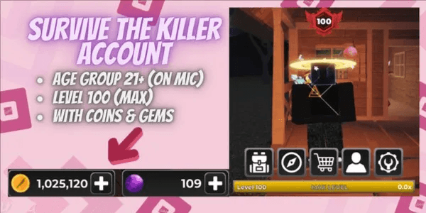 Account Survive The Killer | Level 100 | 1m Coins