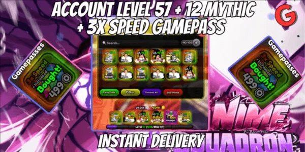 Level 57 Account | x3 Speed Gamepass | 12 Mythic | Instant Delivery
