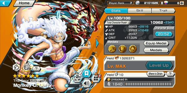 Gambar Product Akun Extreme | Luffy Nika EX V2 Max LVL 100 [Android/iOS]