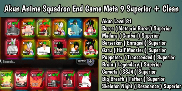 Anime Squadron Meta END GAME Account!