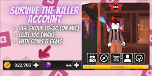 Account Survive The Killer | Level 100 | 922k Coins