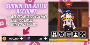 Account Survive The Killer | Level 100 | 900k Coins