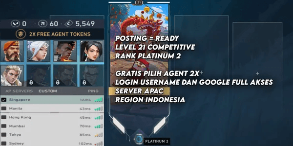 Account Starter Level 20 Valorant, Smurf, Ready for Competitive Valo