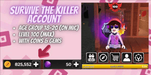 Account Survive The Killer | Level 100 | 825k Coins