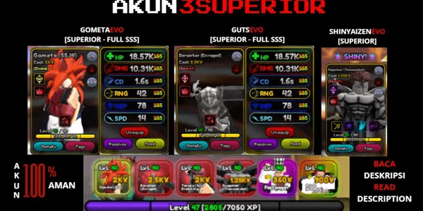 ANIME SQUADRON - 3SUPERIOR [SHINY AIZEN + GOMETA SSJ (FULL SSS) +  GUTS (FULL SSS) ]