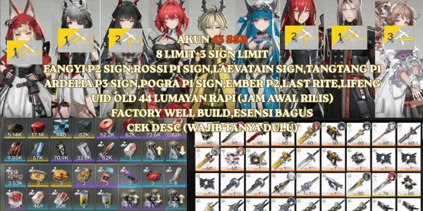 [ASIA] 43 SSR 8 LIMIT+3 SIGN FANGYI P2 SIGN,ROSSI P1 SIGN,LAEVATAIN SIGN,TANGTANG P1 ARDELIA P3 SIGN,POGRA P1 SIGN,EMBER P2,LAST RITE,LIFENG