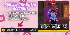 Account Survive The Killer | Level 100 | 950k Coins