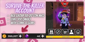 Account Survive The Killer | Level 100 | 950k Coins