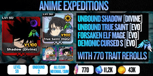Unbound Megumi Account, Unbound True Saint, 2 Evo Meta Units + 770 Trait RR - Anime Expeditions