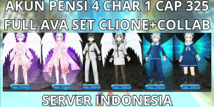 RETIRED ACCOUNT 4 CHAR 1 CAP MAX LVL 325 INDONESIA SERVER, FULL AVA SET CLIONE+COLLAB LIMITED, FULL RESET READY TO USE, VIA MQ, ANTI HACKBACK, SUPER CHEAP