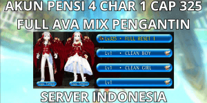 RETIRED ACCOUNT 4 CHAR 1 CAP MAX LVL 325 INDONESIA SERVER, FULL AVA MIX PENGANTIN KHAYAL, FULL RESET READY TO USE, VIA MQ, ANTI HACKBACK, SUPER CHEAP