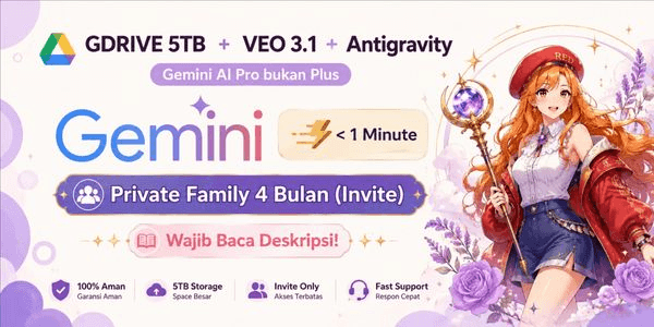 Gambar Product Google AI Pro + Gemini Pro + 5TB Drive | Family Invite | 4 Months