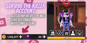 Account Survive The Killer | Level 100 | 1.15m Coins