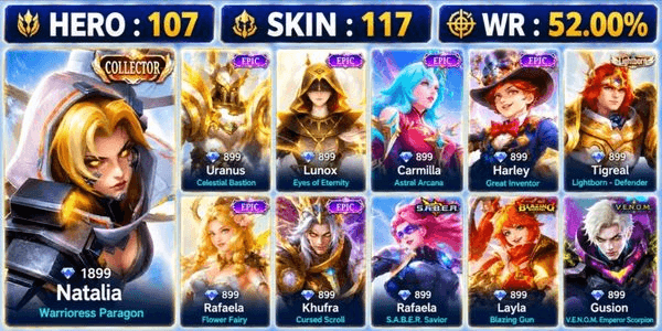 Gambar Product MANY HERO ACCOUNTS AND GG SKIN MUCH MURMER #YNRGAMING