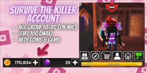 Account Survive The Killer | Level 100 | 170k Coins