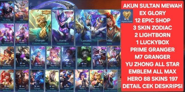Gambar Product Cheap mobile legends account (hero+skin+lots of emblems)