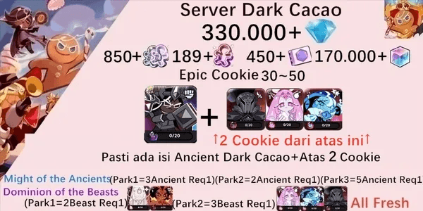 Cookie Run Kingdom starter account(Dack Cacao Server)DC18