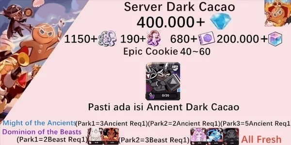 Cookie Run Kingdom starter account(Dack Cacao Server)DC7