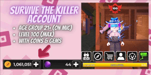 Account Survive The Killer | Level 100 | 1m 60k Coins