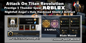 Prestige 5 Thunder Spear Gems 1,000,000 ++ Nightfall Angel's Halo Hardened Shield Crown Handkerchief