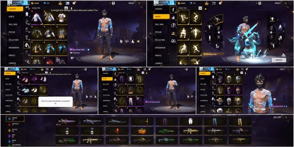 Gambar Product Akun ff Sultan, 1 Evo lvl 4, vault 161, ada 2 animasi masuk lobby, 1 animasi kill, emote gerak, dll