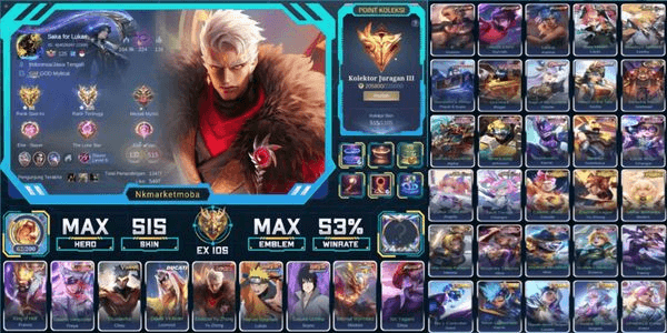 Gambar Product 515 SKINS | 2 LEGENDS | DAWNING CHOU| EXORCIST YU ZHONG | DUCATI LEOMORD | 2 NARUTO | 2 COLLECTOR | 4 ASPIRANT | 4 KOF | 10 ZODIAK