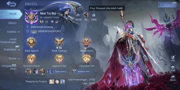 Gambar Product LEGEND ALPAH DINAMIS TAG TOMBOL KHUSUS SANRIO FLORYN SAINT BADANG GAARA SKIN 167 WR ALPHA 61.3%