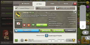 #8 แคลนเลเวล 10 ชนะ = 79, แพ้ = 43, เสมอ = 9, ชื่อเล่น : Tampan City, War league : GOLD 3