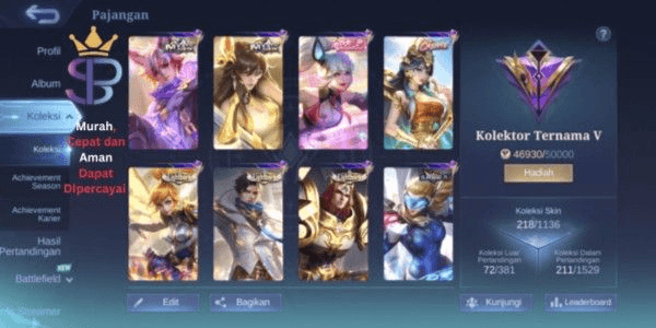 Gambar Product AKUN ML MURAH HARGA TERJANGKAU SKIN 218 EMBLEM HERO MAX