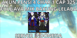 RETIRED ACCOUNT 4 CHARACTERS 1 CAP MAX LVL 325 INDONESIA SERVER, FULL AVA MIX BAKUNG, READY TO USE FULL RESET, VIA MQ, ANTI HACKBACK, SUPER CHEAP
