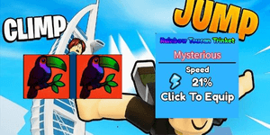 CLIMB AND JUMP TOWER - 21% SPEED - RAINBOW TOUCAN TRINKET