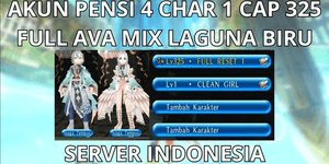 AKUN PENSI 4 CHAR 1 CAP MAX LVL 325 SERVER INDONESIA, FULL AVA MIX LAGUNA BIRU, SIAP PAKAI FULL RESET, VIA MQ, ANTI HACKBACK, SUPER MURMER