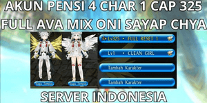 AKUN PENSI 4 CHAR 1 CAP MAX LVL 325 SERVER INDONESIA, FULL AVA MIX ONI+SAYAP, SIAP PAKAI FULL RESET, VIA MQ, ANTI HACKBACK, SUPER MURMER