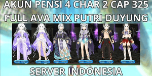 AKUN PENSI 4 CHAR 2 CAP MAX LVL 325 SERVER INDONESIA, FULL AVA MIX PUTRI DUYUNG, 10 ADV, SIAP PAKAI FULL RESET, VIA MQ, ANTI HACKBACK, SUPER MURMER