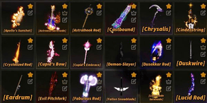 Fisch Account With Masterline, Astraeus, Lullaby, Polaris, Cinderstring, Chraysalis, Wingripper, Fallen Snowblade, Astralhook, Noiseform